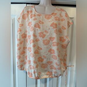 Worthington peach cream floral satin blouse top 1X